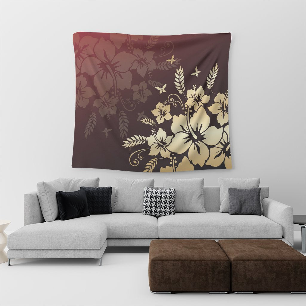 Hawaiian Golden Hibiscus Butterfly Polynesian Tapestry - AH - Polynesian Pride