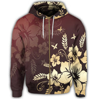 Hawaiian Golden Hibiscus Butterfly Polynesian Zip Hoodie - Polynesian Pride