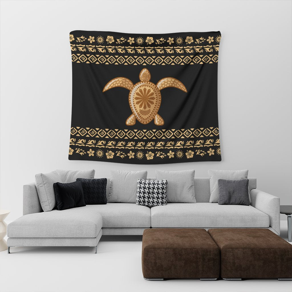 Hawaiian Golden Turtle Hibiscus Plumeria Polynesian Tapestry - AH - Polynesian Pride
