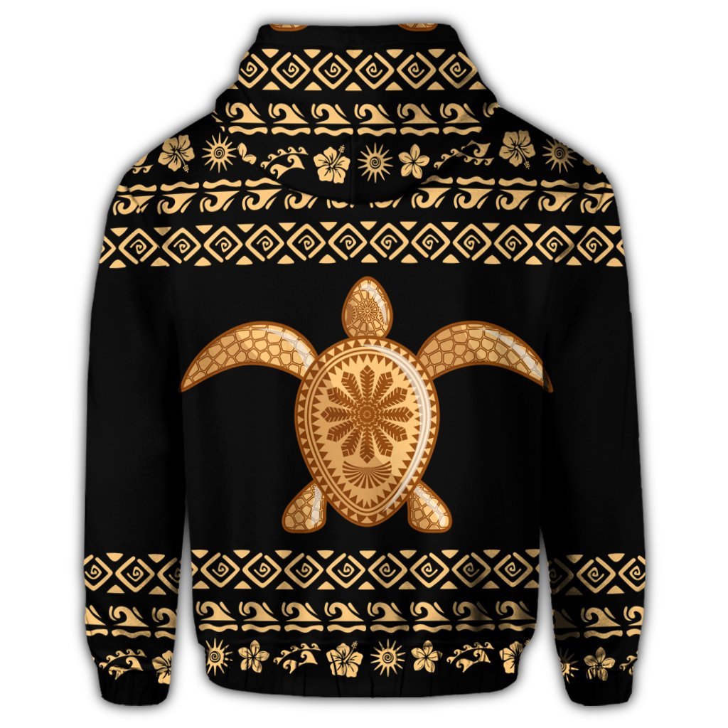 Hawaiian Golden Turtle Hibiscus Plumeria Polynesian Zip Hoodie - Polynesian Pride