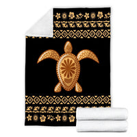 Hawaiian Golden Turtle Hibiscus Plumeria Polynesian Premium Blankets - AH - Polynesian Pride