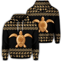 Hawaiian Golden Turtle Hibiscus Plumeria Polynesian Hoodie Unisex Art - Polynesian Pride