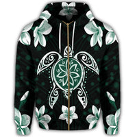 Hawaiian Greenie Turtle Plumeria Zip Hoodie - Polynesian Pride