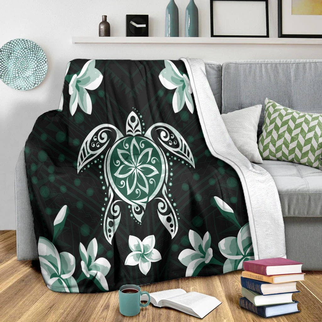 Hawaiian Greenie Turtle Plumeria Premium Blankets AH - Polynesian Pride