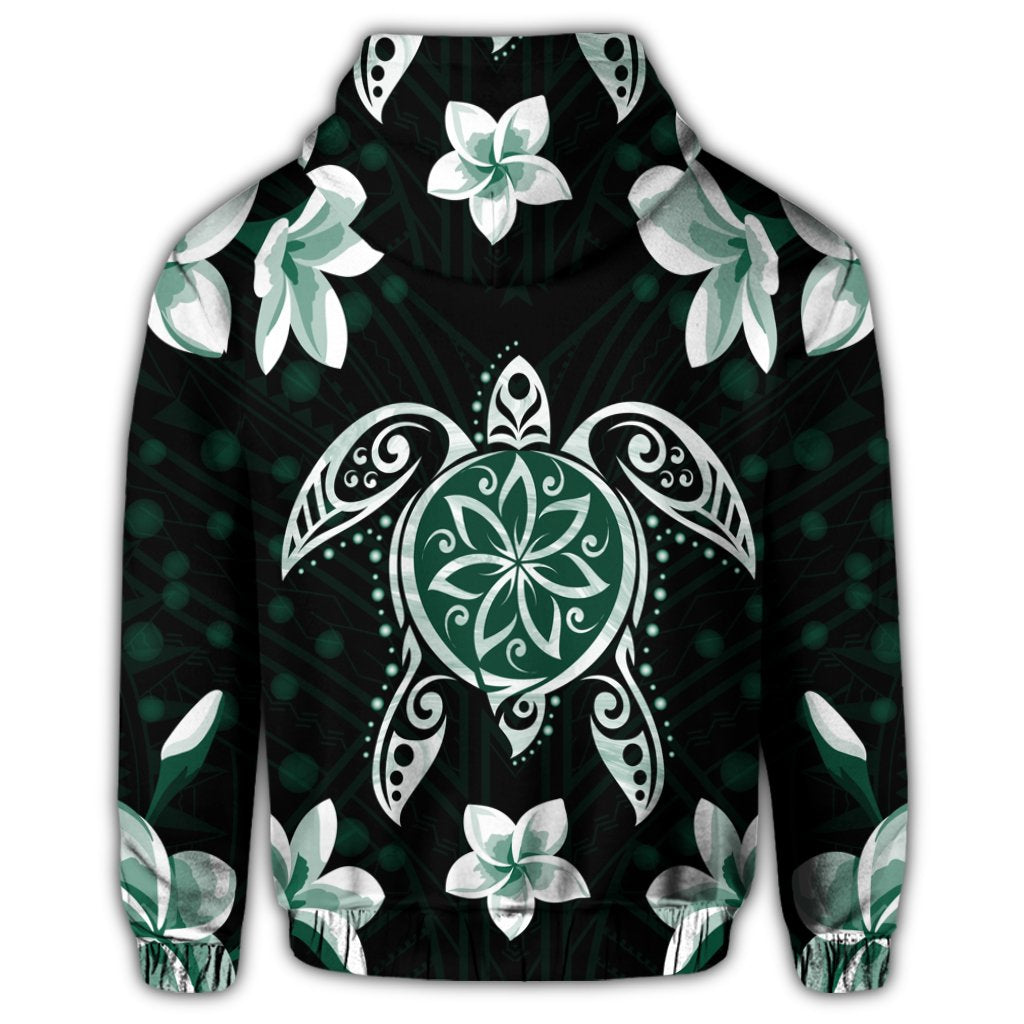 Hawaiian Greenie Turtle Plumeria Zip Hoodie - Polynesian Pride