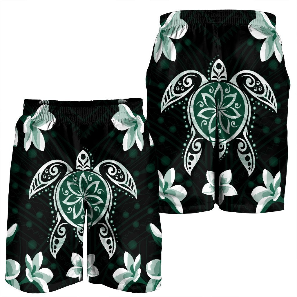 Hawaiian Greenie Turtle Plumeria Men's Shorts AH - Polynesian Pride