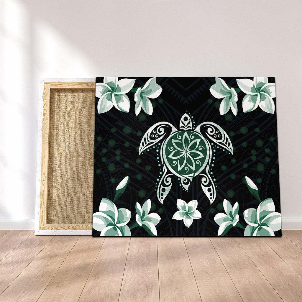 Hawaiian Greenie Turtle Plumeria Canvas AH Canvas Poly-cotton - Polynesian Pride