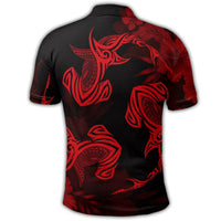 Hawaiian Hammerhead Shark Hibiscus Red Polynesian Polo Shirt - Polynesian Pride