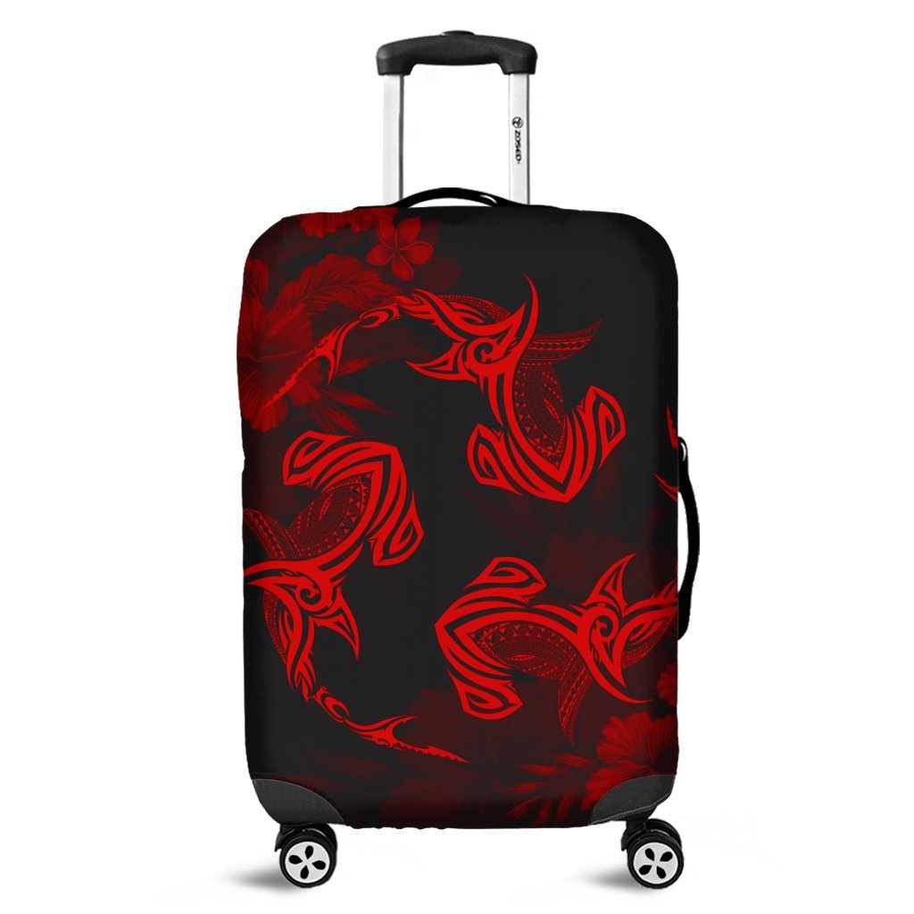 Hawaiian Hammerhead Shark Hibiscus Red Polynesian Luggage Covers - AH Black - Polynesian Pride