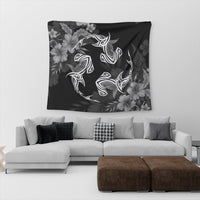 Hawaiian Hammerhead Shark Hibiscus White Polynesian Tapestry - AH - Polynesian Pride