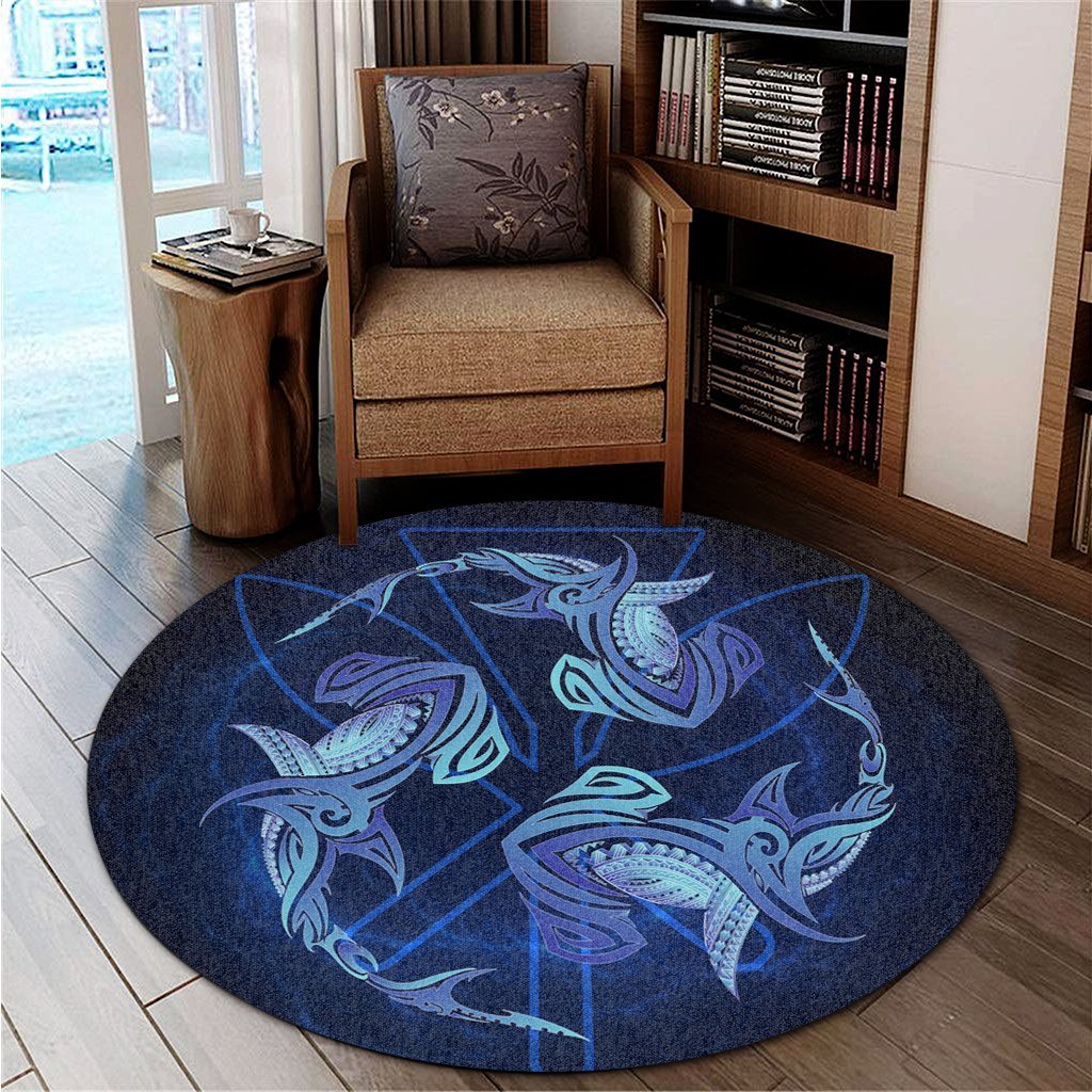 Hawaiian Hammerhead Shark Kanaka Galaxy Polynesian Round Carpet - AH - Polynesian Pride