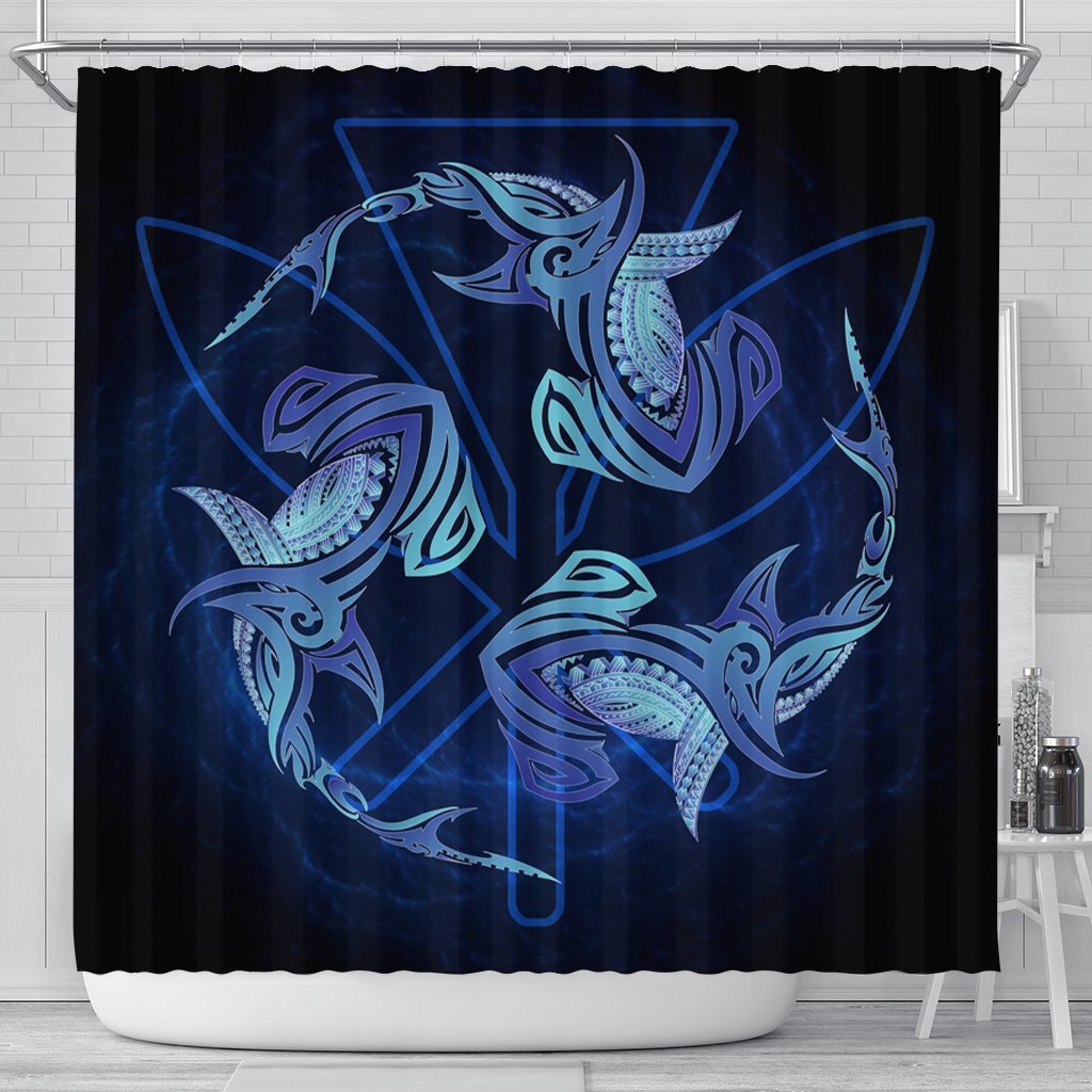 Hawaiian Hammerhead Shark Kanaka Galaxy Polynesian Shower Curtain - AH 177 x 172 (cm) Black - Polynesian Pride