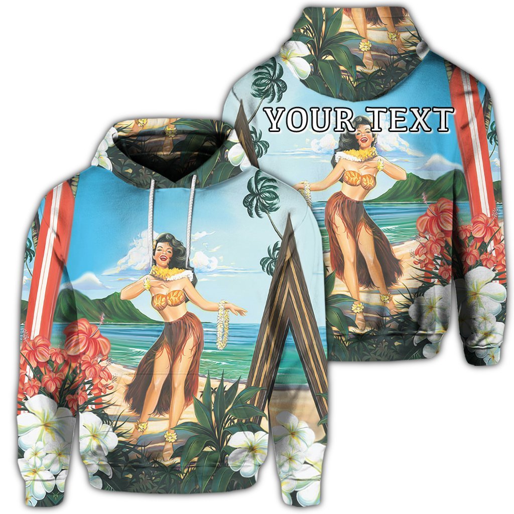 Custom Hawaiian Hibiscus Aloha Hula Girl Dance On The Beach Hoodie Unisex Art - Polynesian Pride