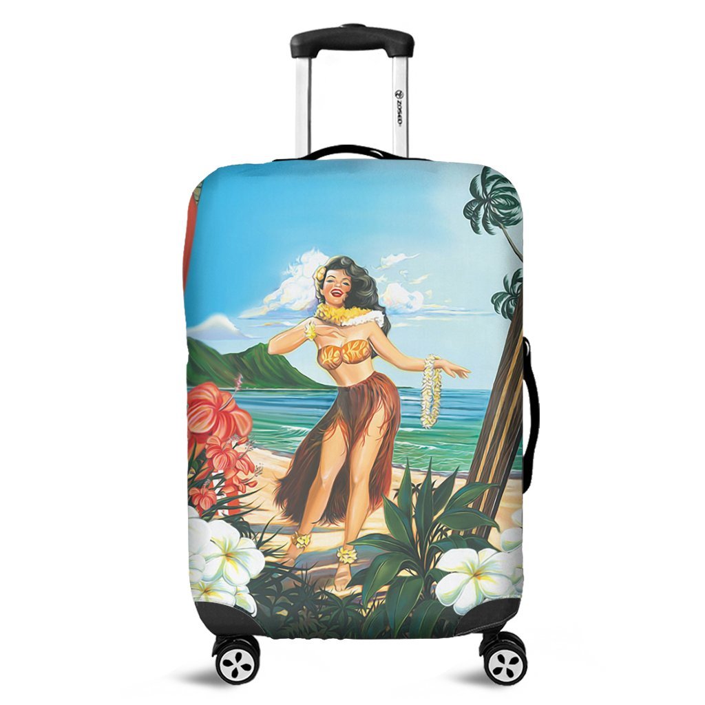 Hawaiian Hibiscus Aloha Hula Girl Dance On The Beach Luggage Covers - AH Black - Polynesian Pride