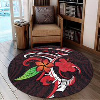 Hawaiian Hibiscus And Plumeria Flower Polynesian Round Carpet - AH - Polynesian Pride