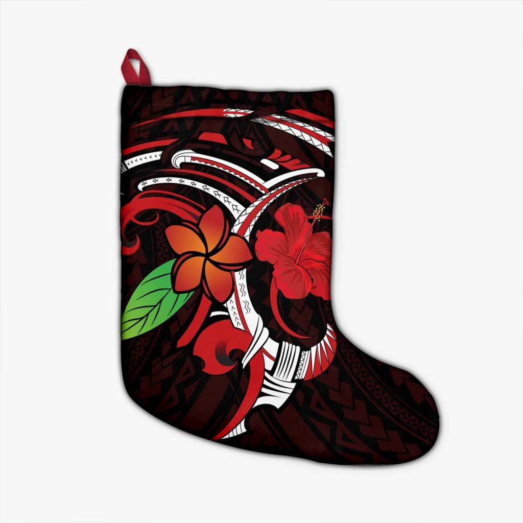 Hawaiian Hibiscus And Plumeria Flower Polynesian Christmas Stocking - AH Christmas Stocking 26 X 42 cm Black - Polynesian Pride