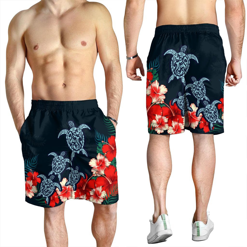 Hawaiian Hibiscus And Turtle Polynesian Men's Shorts - AH - Polynesian Pride