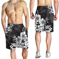 Hawaiian Hibiscus Black And White Polynesian Men's Shorts - AH - Polynesian Pride