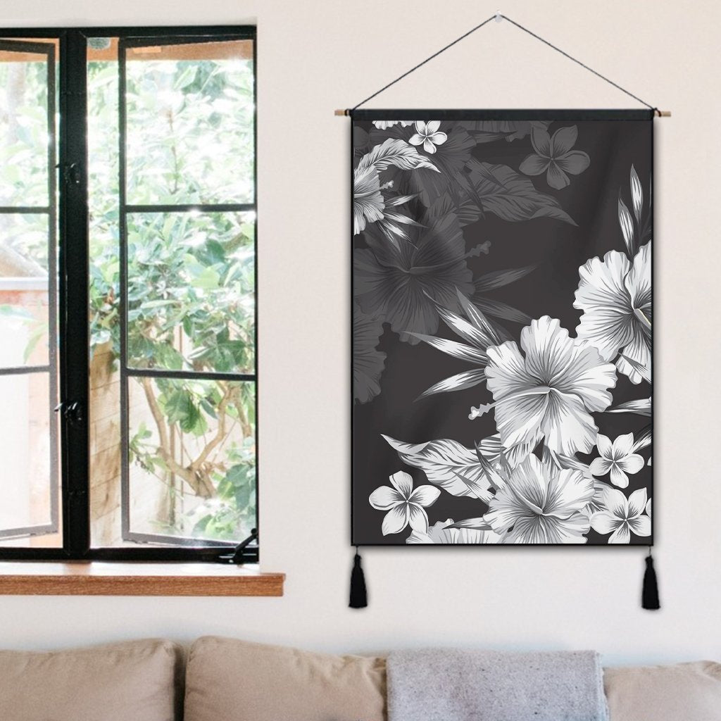 Hawaiian Hibiscus Black And White Polynesian Hanging Poster - AH - Polynesian Pride