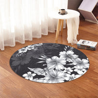 Hawaiian Hibiscus Black And White Polynesian Round Carpet - AH - Polynesian Pride