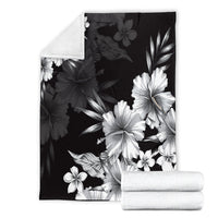Hawaiian Hibiscus Black And White Polynesian Premium Blankets - AH - Polynesian Pride