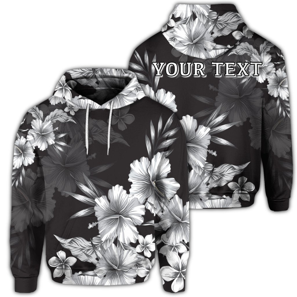 Custom Hawaiian Hibiscus Black and White Polynesian Hoodie Unisex Art - Polynesian Pride