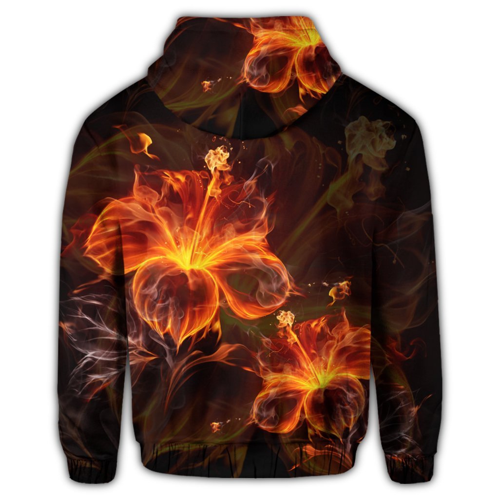 Hawaiian Hibiscus Fire Polynesian Zip Hoodie - Polynesian Pride