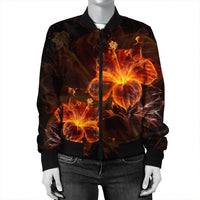 Hawaiian Hibiscus Fire Polynesian Bomber Jacket - AH - Polynesian Pride