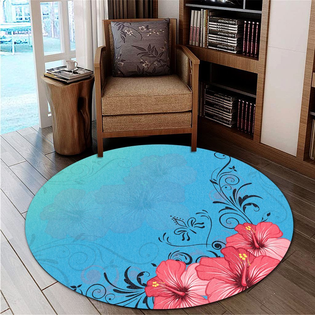 Hawaiian Hibiscus Flower Red Round Carpet - AH - AH - Polynesian Pride