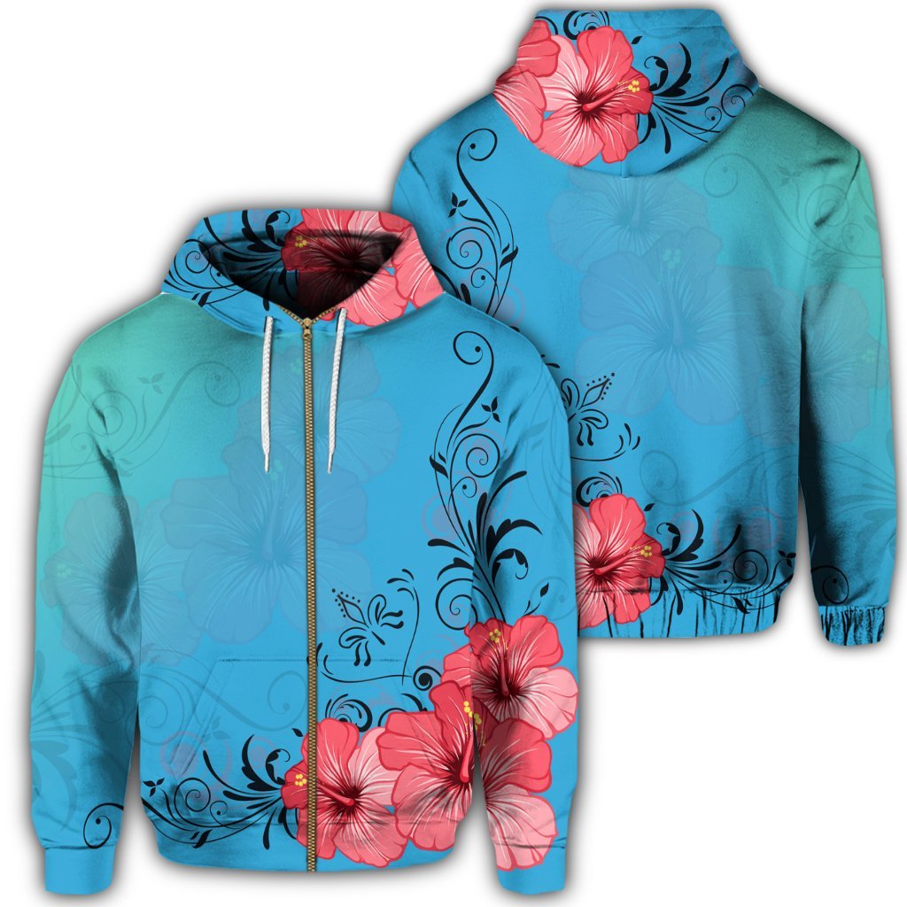 Hawaiian Hibiscus Flower Red Zip Hoodie Unisex Art - Polynesian Pride