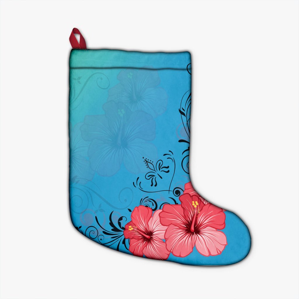 Hawaiian Hibiscus Flower Red Christmas Stocking - AH - AH Christmas Stocking 26 X 42 cm Black - Polynesian Pride