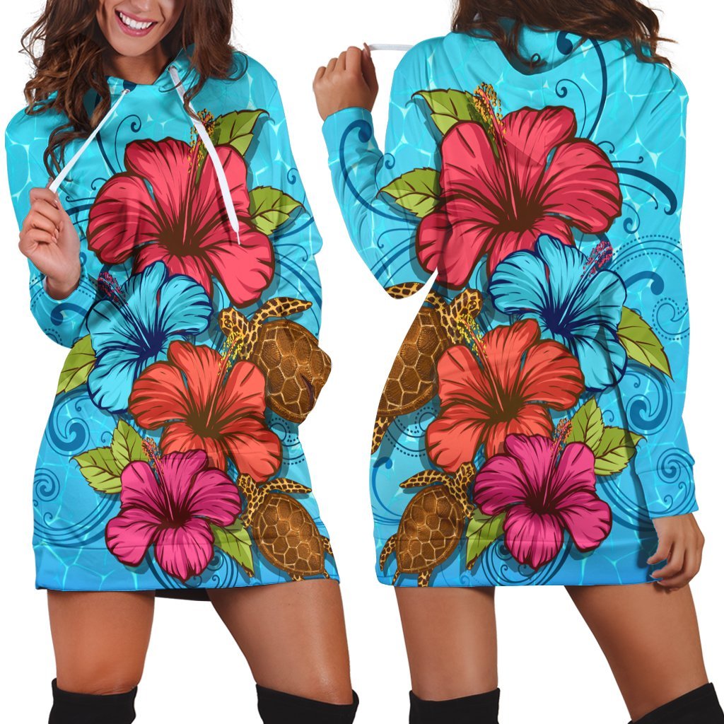 Hawaiian Hibiscus Flower Soulful Hoodie Dress - AH Black - Polynesian Pride