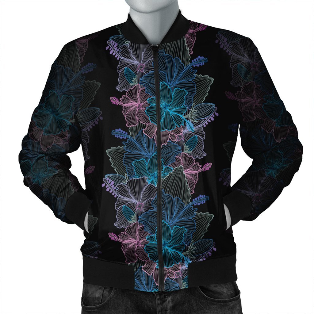 Hawaiian Hibiscus Full Color Polynesian Bomber Jacket - AH Black Unisex - Polynesian Pride