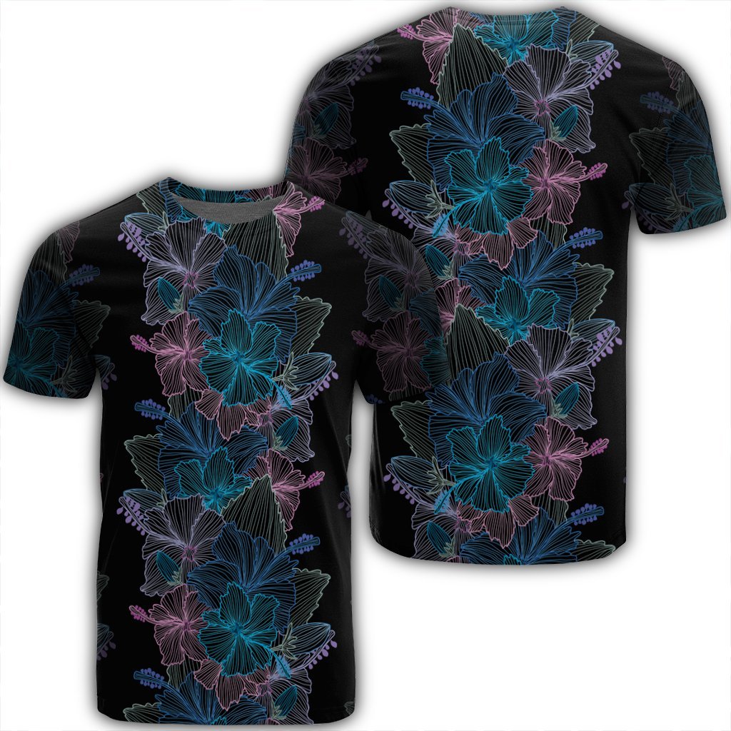 Hawaiian Hibiscus Full Color Polynesian T Shirt Unisex Black - Polynesian Pride