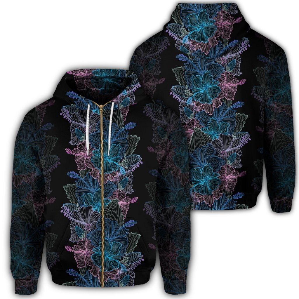 Hawaiian Hibiscus Full Color Polynesian Zip Hoodie Unisex Art - Polynesian Pride