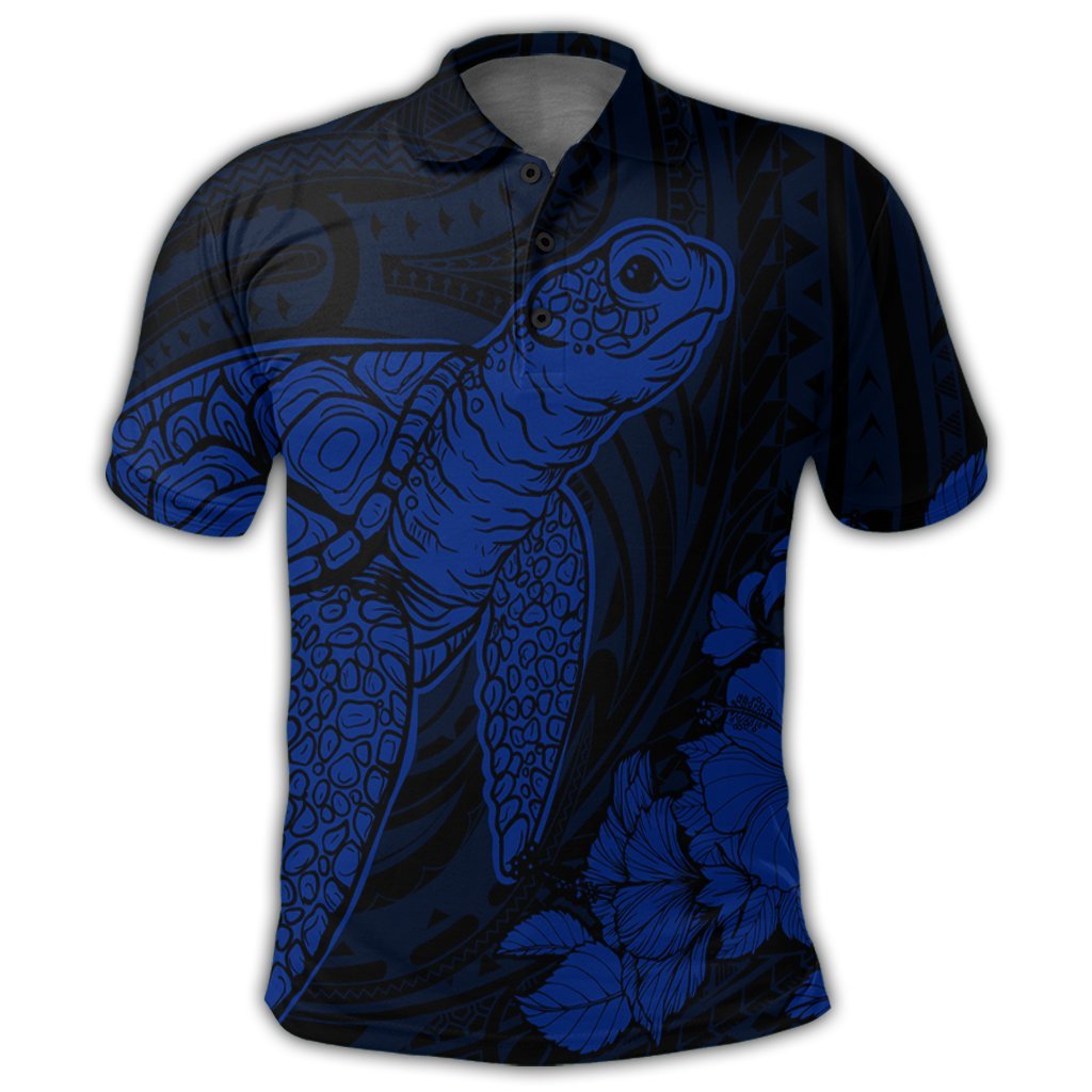 Hawaiian Hibiscus Memory Turtle Polynesian Polo Shirt Blue - Polynesian Pride