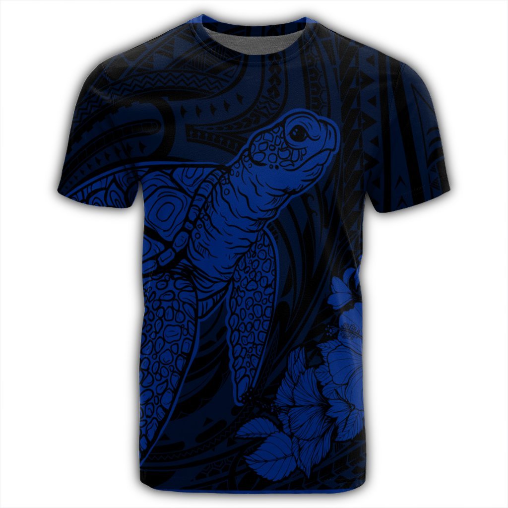Hawaiian Hibiscus Memory Turtle Polynesian T Shirt Blue - Polynesian Pride