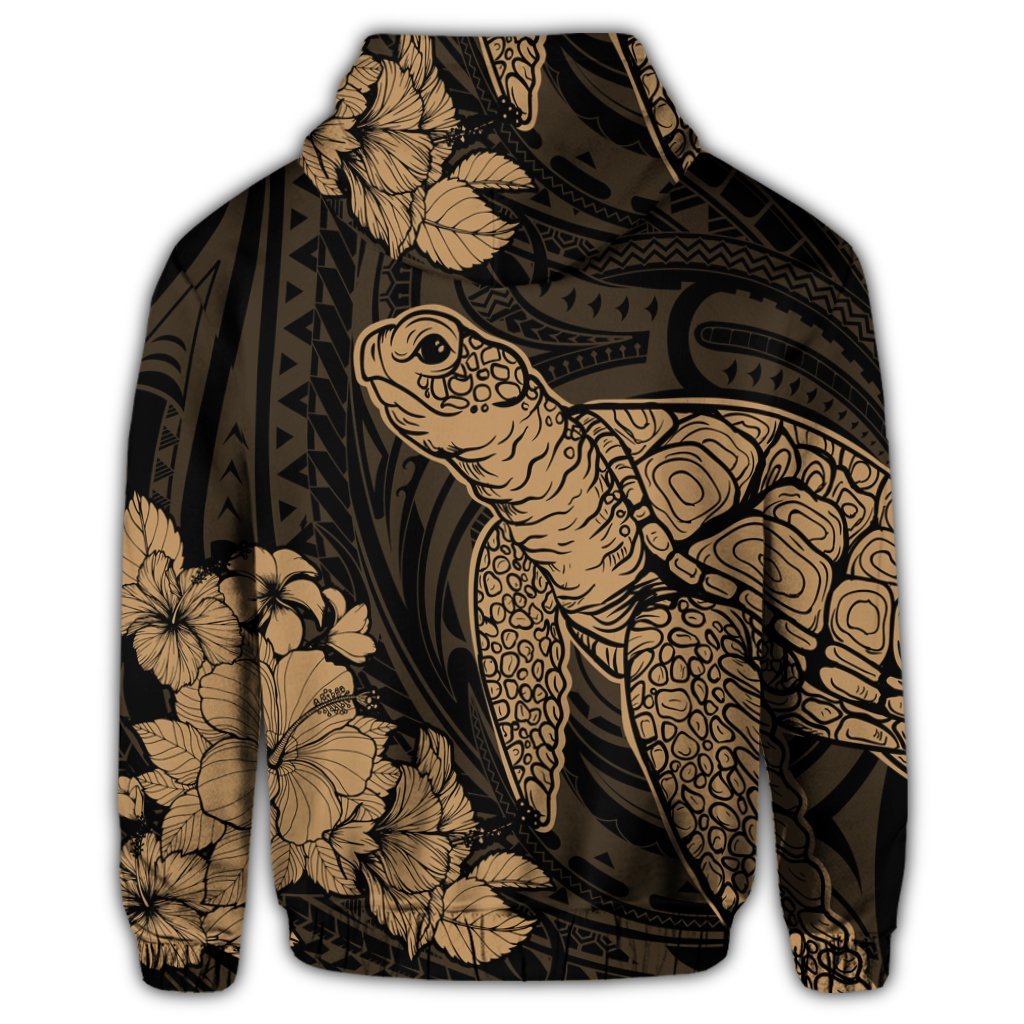 Hawaiian Hibiscus Memory Turtle Polynesian Hoodie Gold - Polynesian Pride
