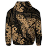 Hawaiian Hibiscus Memory Turtle Polynesian Hoodie Gold - Polynesian Pride