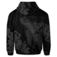 Hawaiian Hibiscus Memory Turtle Polynesian Zip Hoodie Gray - Polynesian Pride