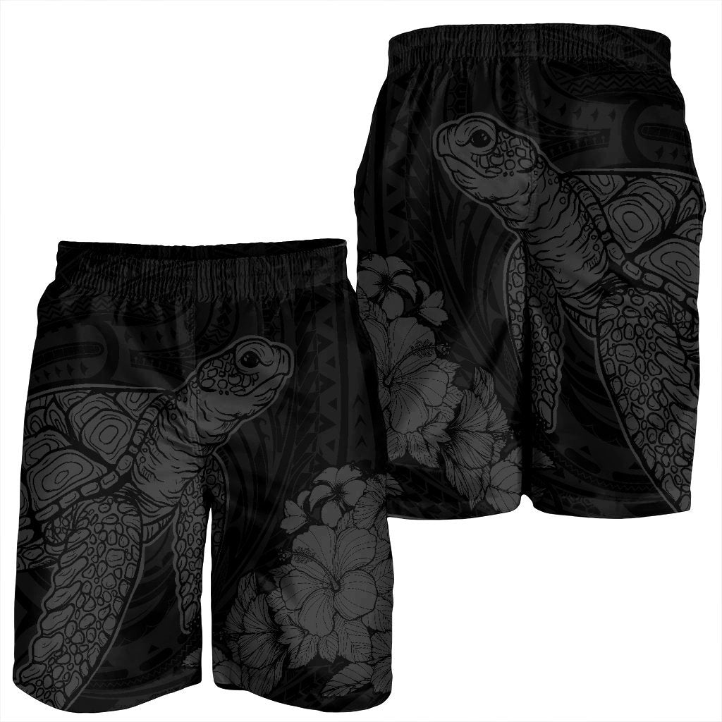 Hawaiian Hibiscus Memory Turtle Polynesian Men's Shorts Gray - AH - Polynesian Pride