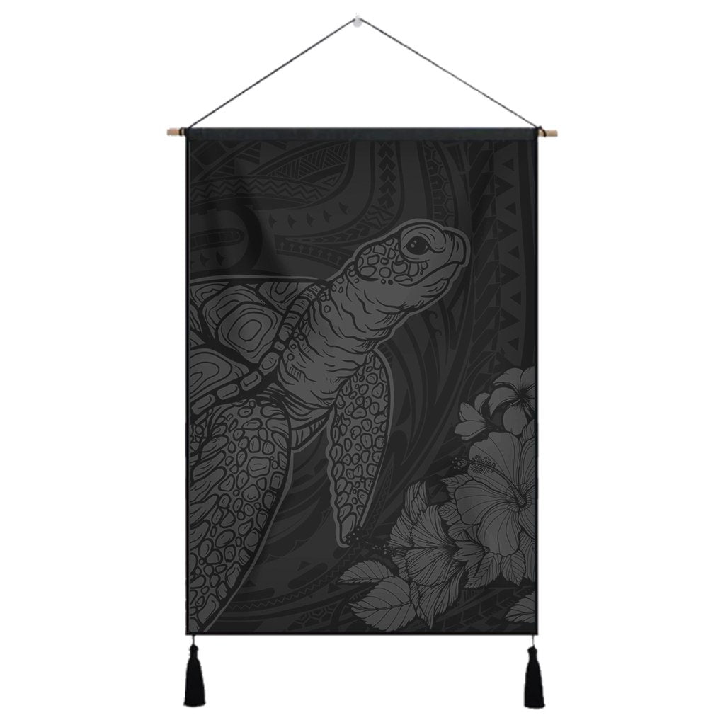 Hawaiian Hibiscus Memory Turtle Polynesian Hanging Poster Gray - AH Hanging Poster Cotton And Linen - Polynesian Pride