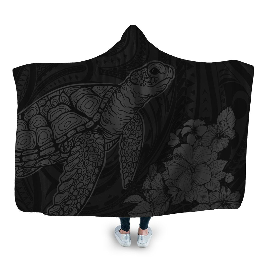 Hawaiian Hibiscus Memory Turtle Polynesian Hooded Blanket Gray - AH Hooded Blanket White - Polynesian Pride