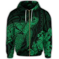 Hawaiian Hibiscus Memory Turtle Polynesian Zip Hoodie Green - Polynesian Pride