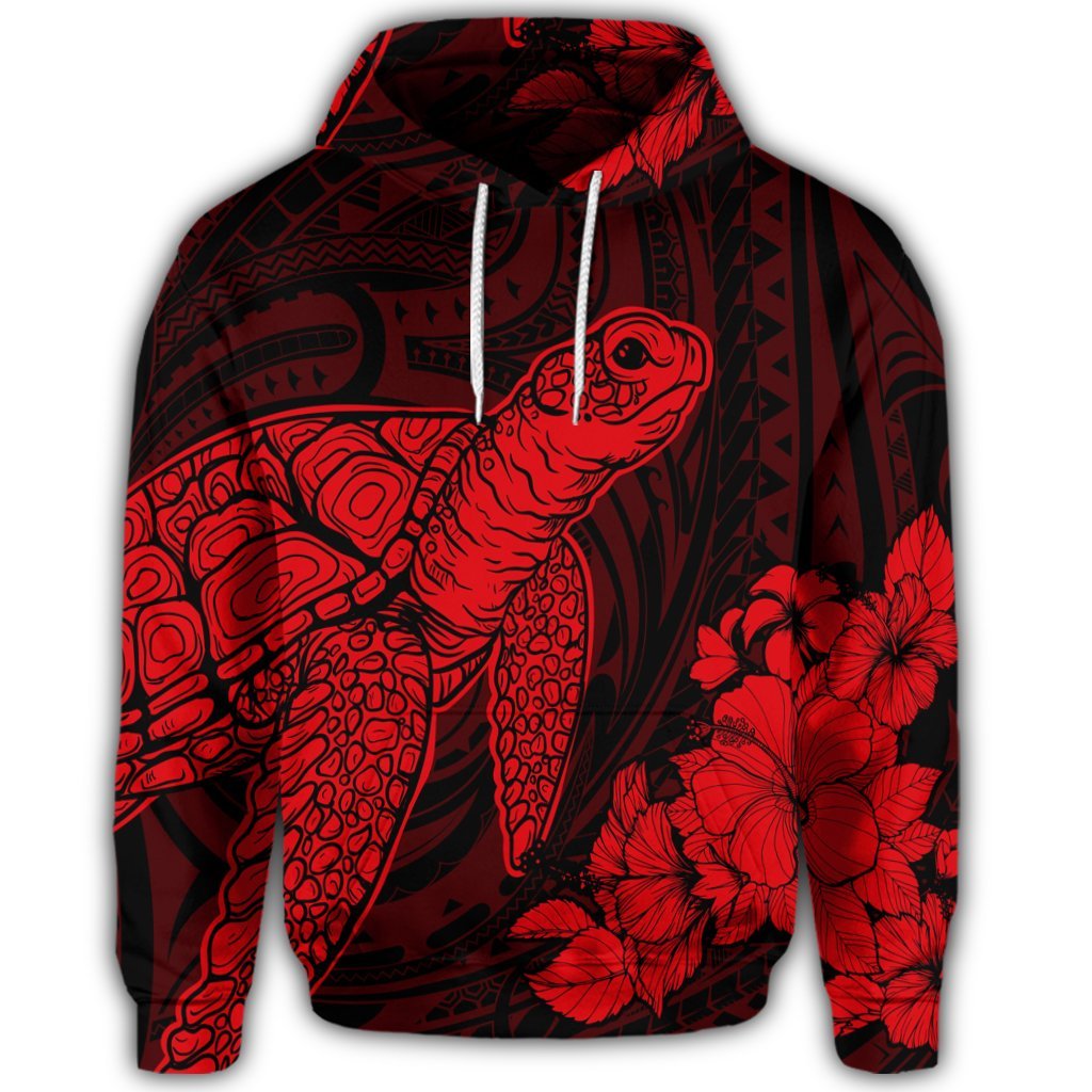 Hawaiian Hibiscus Memory Turtle Polynesian Hoodie Red - Polynesian Pride