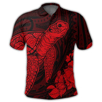 Hawaiian Hibiscus Memory Turtle Polynesian Polo Shirt Red - Polynesian Pride