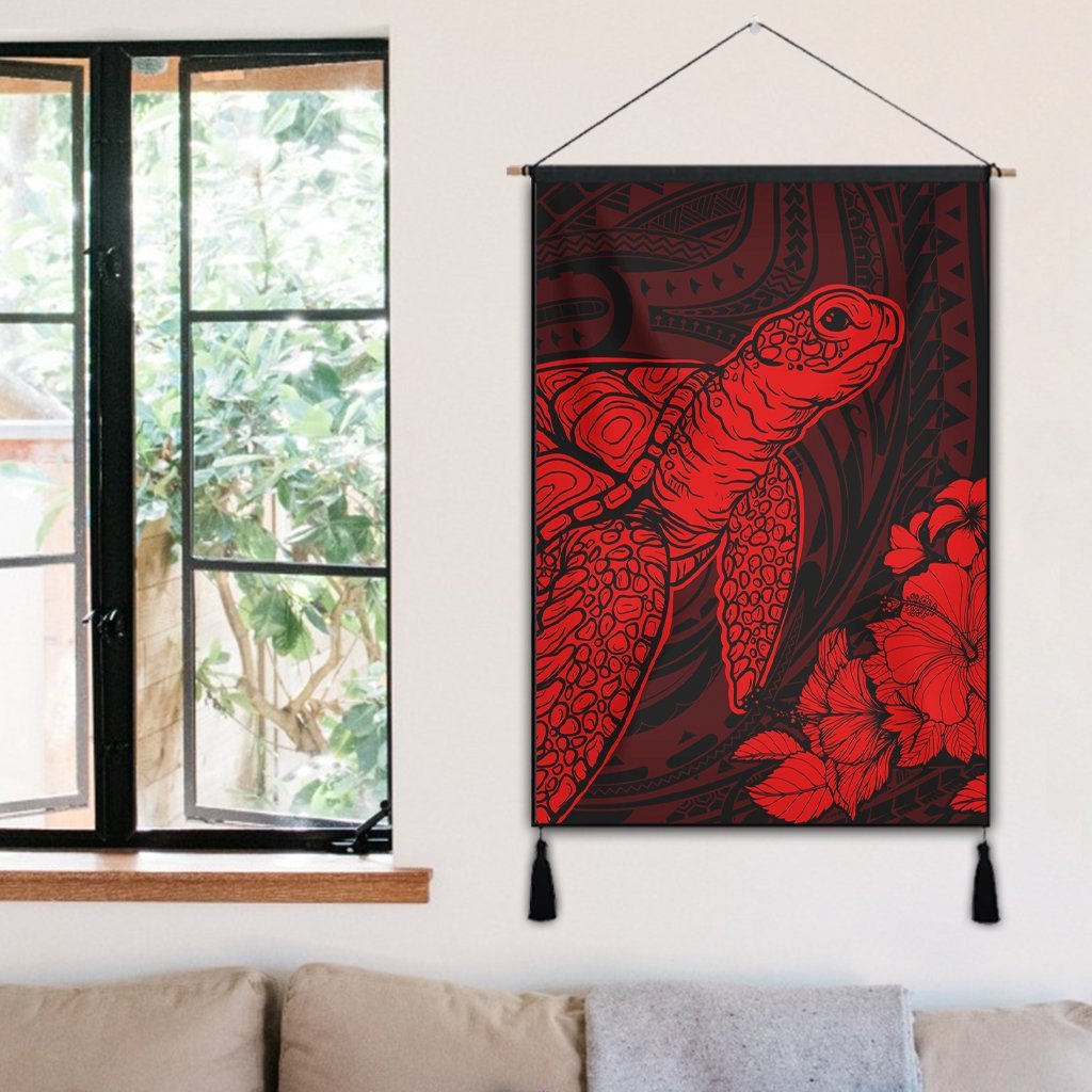 Hawaiian Hibiscus Memory Turtle Polynesian Hanging Poster Red - AH - Polynesian Pride