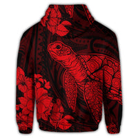Hawaiian Hibiscus Memory Turtle Polynesian Hoodie Red - Polynesian Pride