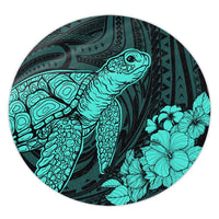 Hawaiian Hibiscus Memory Turtle Polynesian Round Carpet Turquoise - AH Round Carpet Luxurious Plush - Polynesian Pride