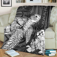 Hawaiian Hibiscus Memory Turtle Polynesian Premium Blankets White - AH - Polynesian Pride